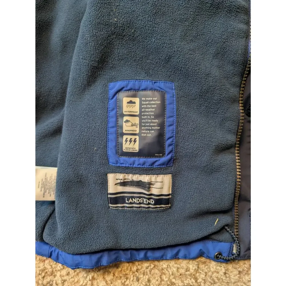 Lands' End Boys Blue Green Hooded Ski Jacket Waterproof Coat Grow-A-Longs F17